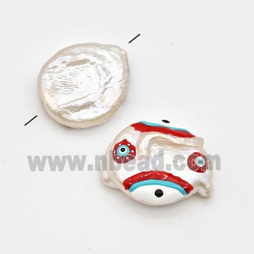 Baroque Style Pearl Coin Beads Multicolor Enamel Evile Eye