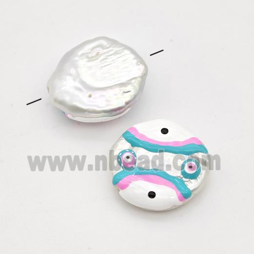 Baroque Style Pearl Coin Beads Multicolor Enamel Evile Eye