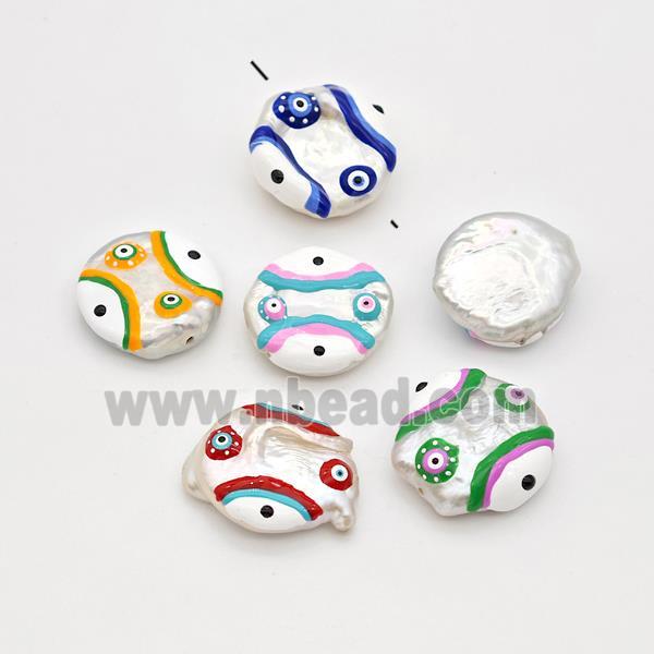 Baroque Style Pearl Coin Beads Multicolor Enamel Evile Eye Mixed