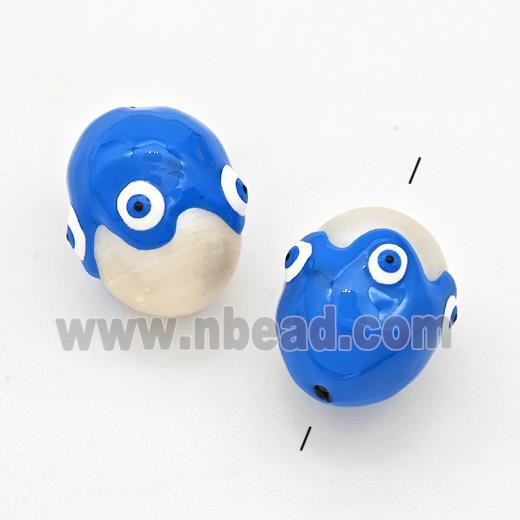 White Pearl Potato Beads Blue Enamel Evil Eye