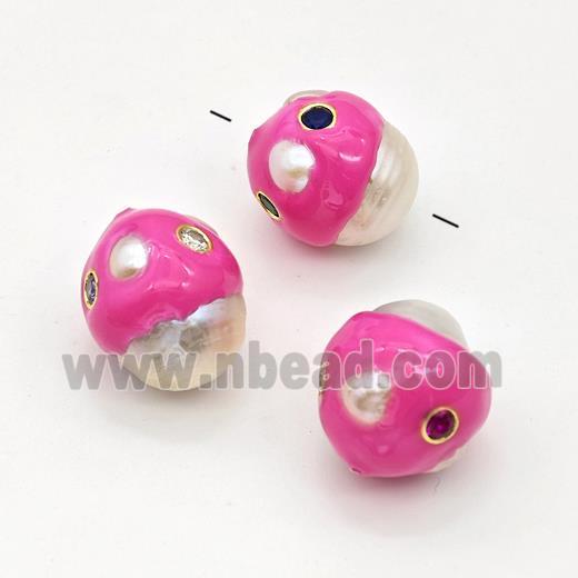 White Pearl Potato Beads Pave Zirconia Pink Enamel