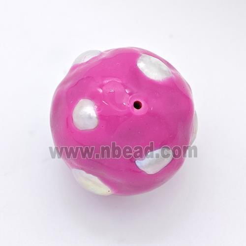 Clay Round Beads Pave Pearl Hotpink Enamel