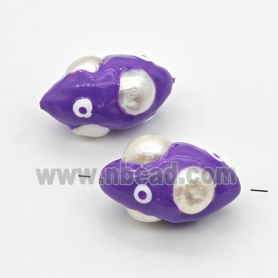 Clay Rice Beads Pave Pearl Purple Enamel