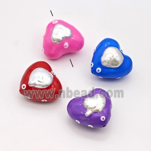 Clay Heart Beads Pave Pearl Enamel Mixed