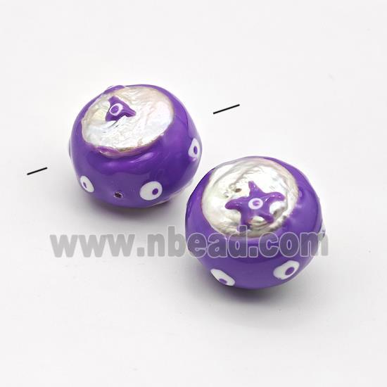 Baroque Style Pearl Coin Beads Purple Enamel Evil Eye