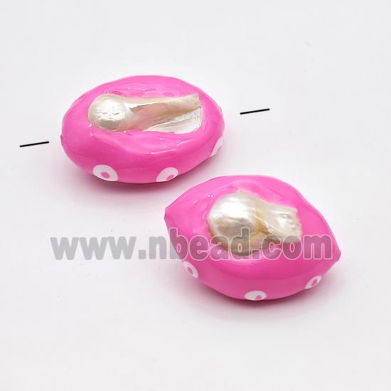 Baroque Style Pearl Oval Beads Pink Enamel Evil Eye