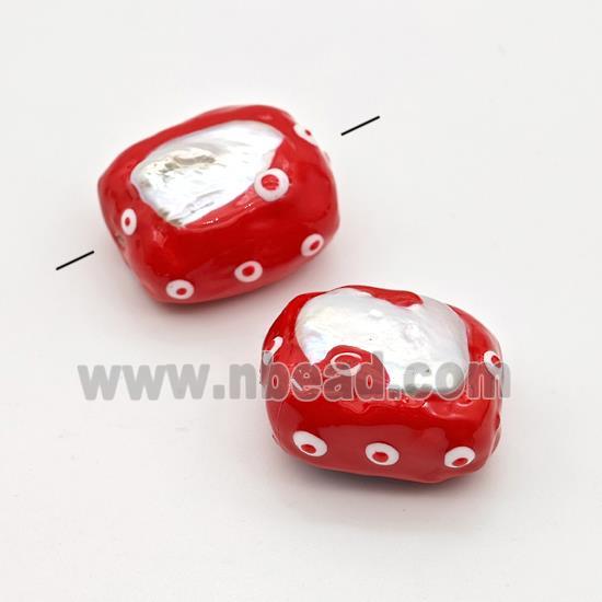 Baroque Style Pearl Rectangle Beads Red Enamel Evil Eye