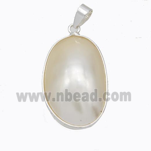 Natural White Mabe Shell Pendant Copper Platinum Plated