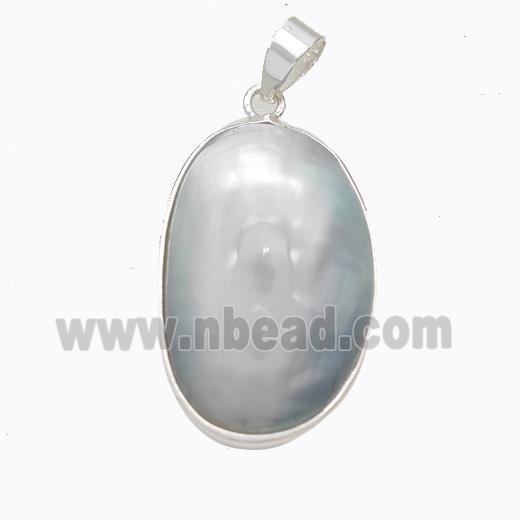 Natural Gray Mabe Shell Pendant Copper Platinum Plated