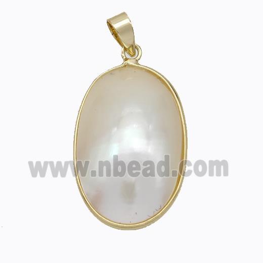 Natural White Mabe Shell Pendant Copper Gold Plated