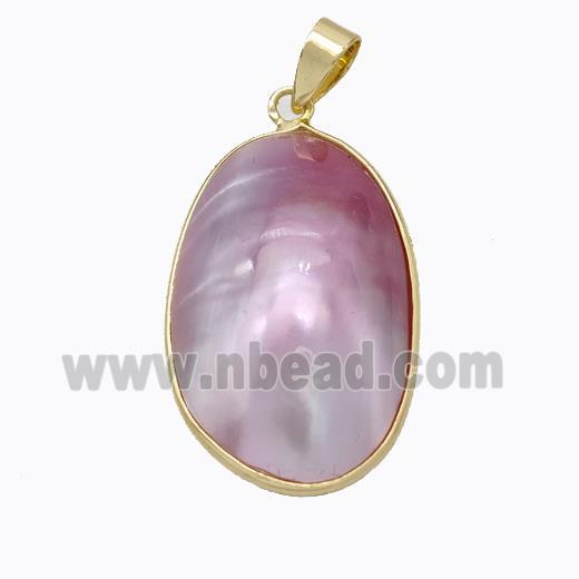 Natural Pink Mabe Shell Pendant Copper Gold Plated