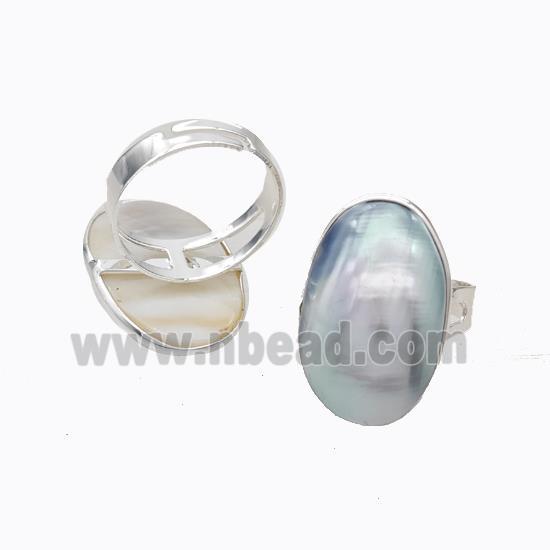 Gray Mabe Shell Rings Copper Platinum Plated