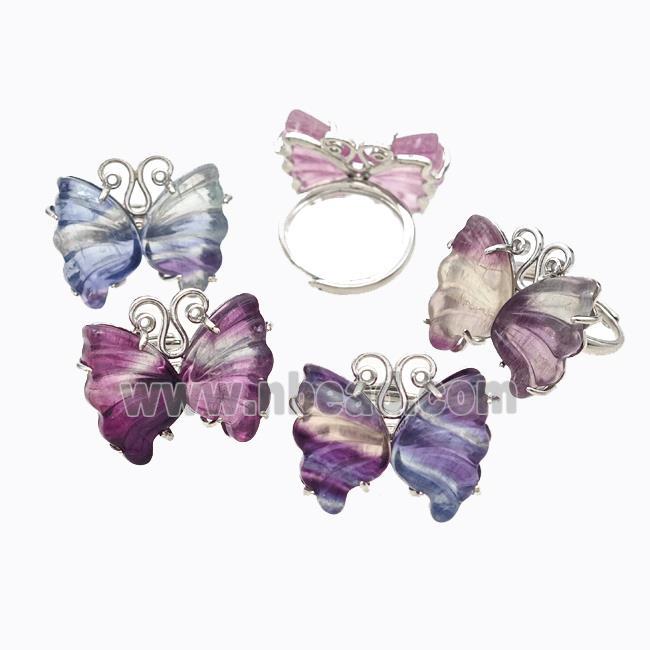 Multicolor Fluorite Butterfly Rings Copper Platinum Plated Mixed