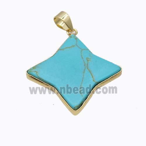 Teal Dye Howlite Turquoise Star Pendant Gold Plated