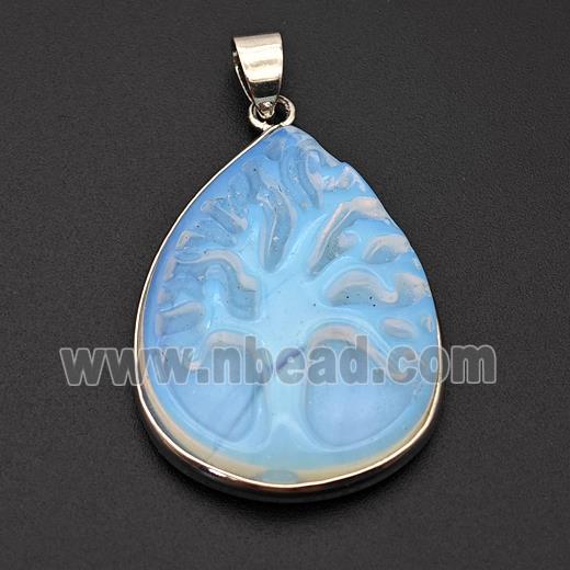 White Opalite Tree Pendant Carved