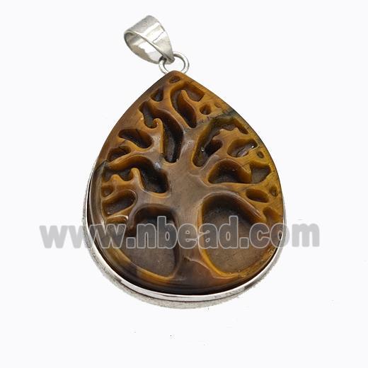 Natural Tiger Eye Stone Tree Pendant Carved