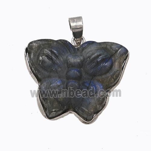 Natural Labradorite Butterfly Pendant Carved