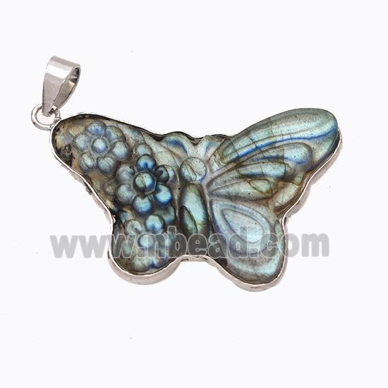 Natural Labradorite Butterfly Pendant Carved