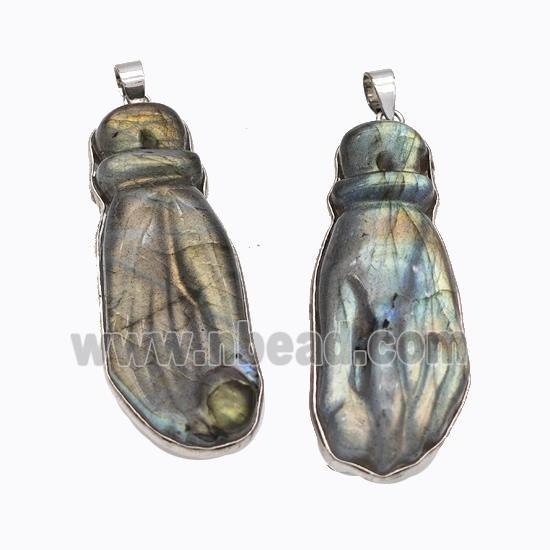 Natural Labradorite Hand Pendant Carved