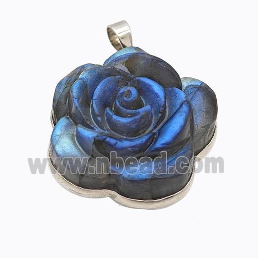 Natural Labradorite Flower Pendant Carved