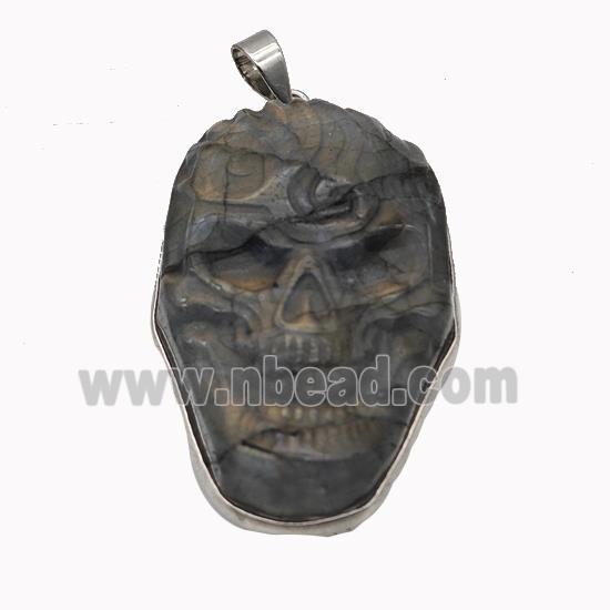 Natural Labradorite Skull Pendant Halloween Carved