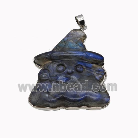 Natural Labradorite Witch Pendant Halloween Carved