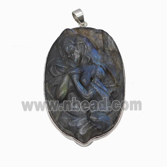 Natural Labradorite Goddess Pendant Carved