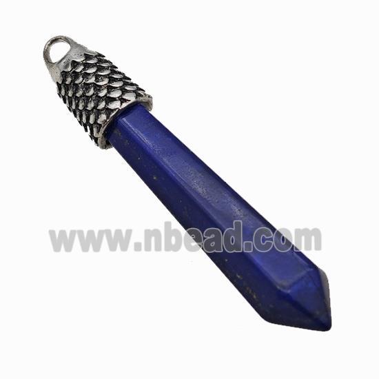 Natural Lapis Lazuli Prism Pendant Dye Alloy Antique Silver