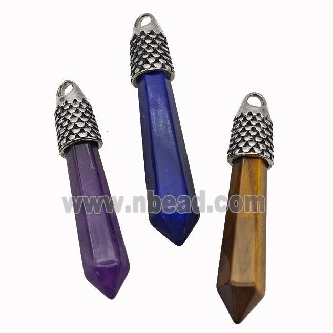 Natural Gemstone Prism Pendant Alloy Antique Silver Mixed