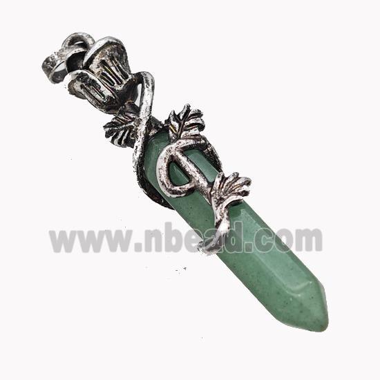 Natural Green Aventurine Prism Pendant Alloy Bine Antique Silver