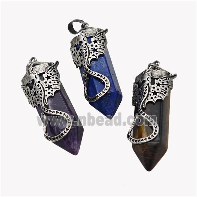 Natural Gemstone Prism Pendant Point With Alloy Peterosaur Antique Silver Mixed