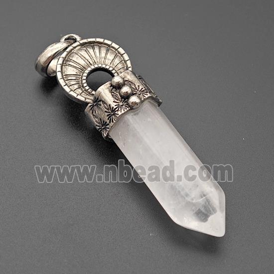 Natural Clear Quartz Prism Pendant Alloy Antique Silver