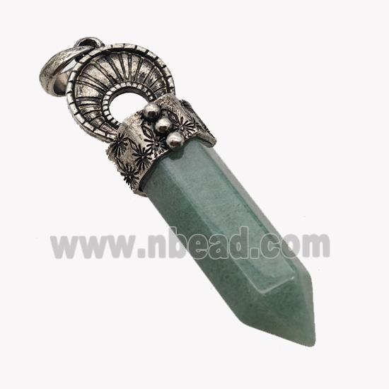 Natural Green Aventurine Prism Pendant Alloy Antique Silver