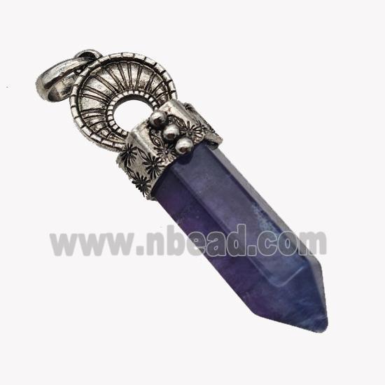 Natural Blue Lapis Lazuli Prism Pendant Dye Alloy Antique Silver