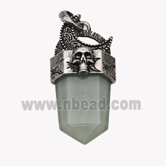 Natural Green Aventurine Prism Pendant Alloy Moon Skull Antique Silver