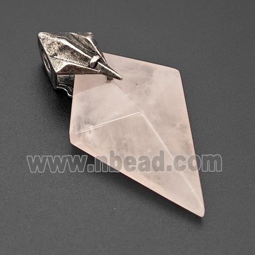 Natural Pink Rose Quartz Arrowhead Pendant Alloy Antique Silver