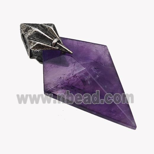 Natural Purple Amethyst Arrowhead Pendant Alloy Antique Silver