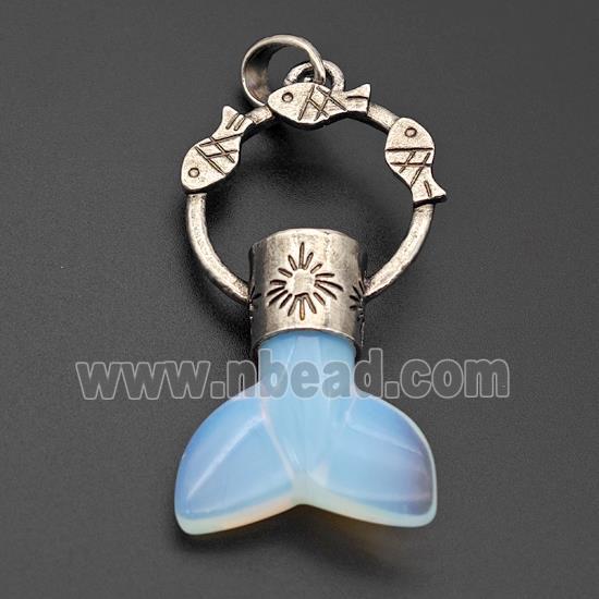 White Opalite Mermaid-tail Pendant Alloy Fish Antique Silver