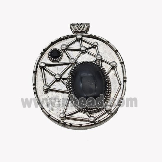 Alloy StarMap Pendant Pave Black Obsidian Antique Silver