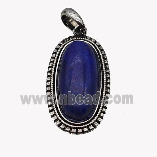 Alloy Oval Pendant Pave Blue Lapis Antique Silver