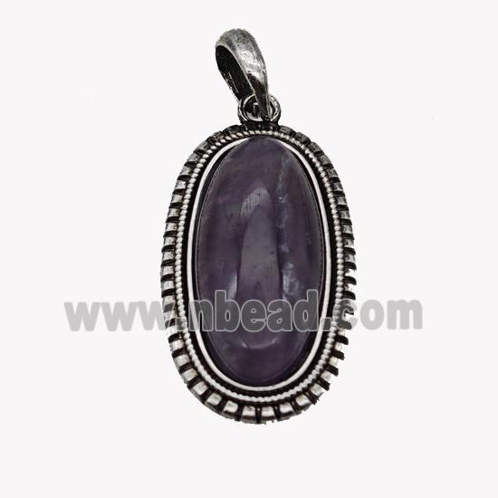 Alloy Oval Pendant Pave Amethyst Antique Silver