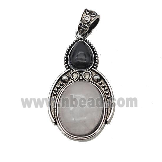 Alloy Penguin Pendant Pave Clear Quartz Antique Silver