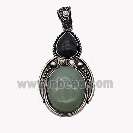 Alloy Penguin Pendant Pave Green Aventurine Antique Silver