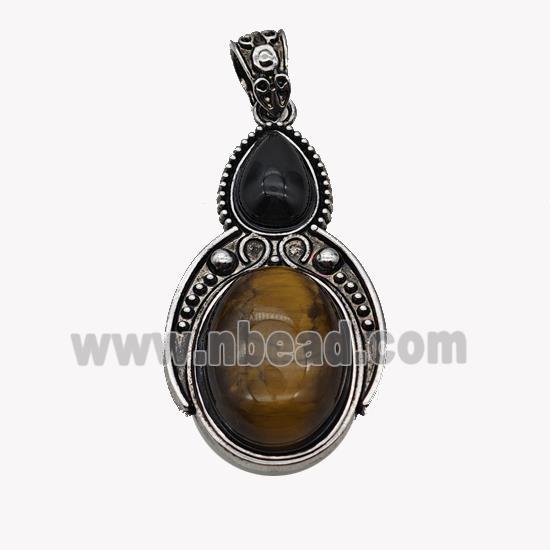 Alloy Penguin Pendant Pave Tiger Eye Stone Antique Silver