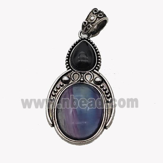 Alloy Penguin Pendant Pave Fluorite Antique Silver