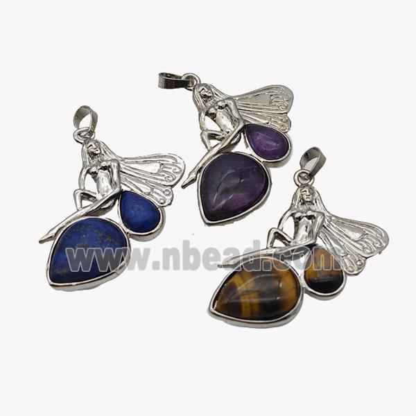 Alloy Fairy Pendant Pave Gemstone Platinum Plated Mixed