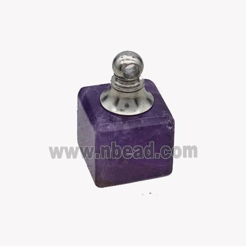 Natural Purple Amethyst Perfume Bottle Pendant Cube