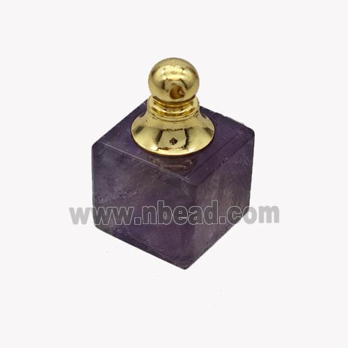 Natural Purple Amethyst Perfume Bottle Pendant Cube