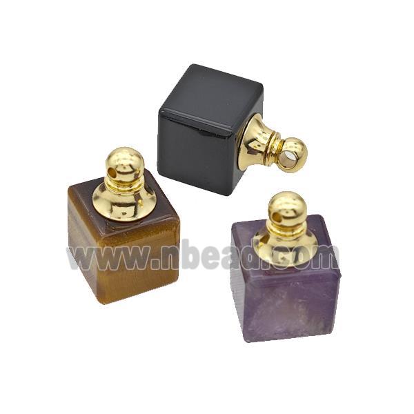 Natural Gemstone Perfume Bottle Pendant Cube Mixed