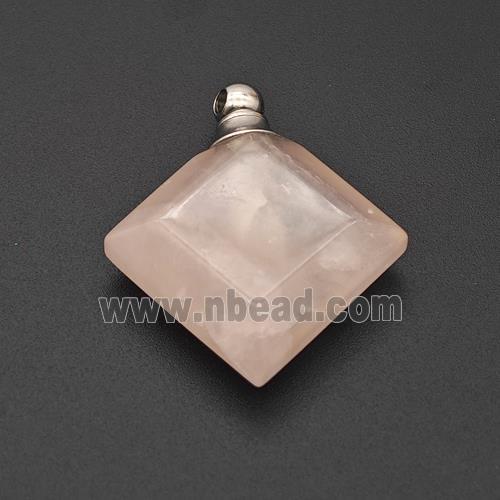 Natural Pink Rose Quartz Perfume Bottle Pendant Square